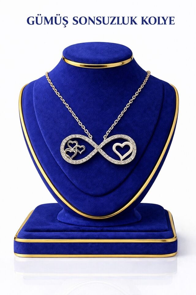 EG Kuyumculuk 925 Ayar Gümüş Taşlı Sonsuzluk Kalp Kolye